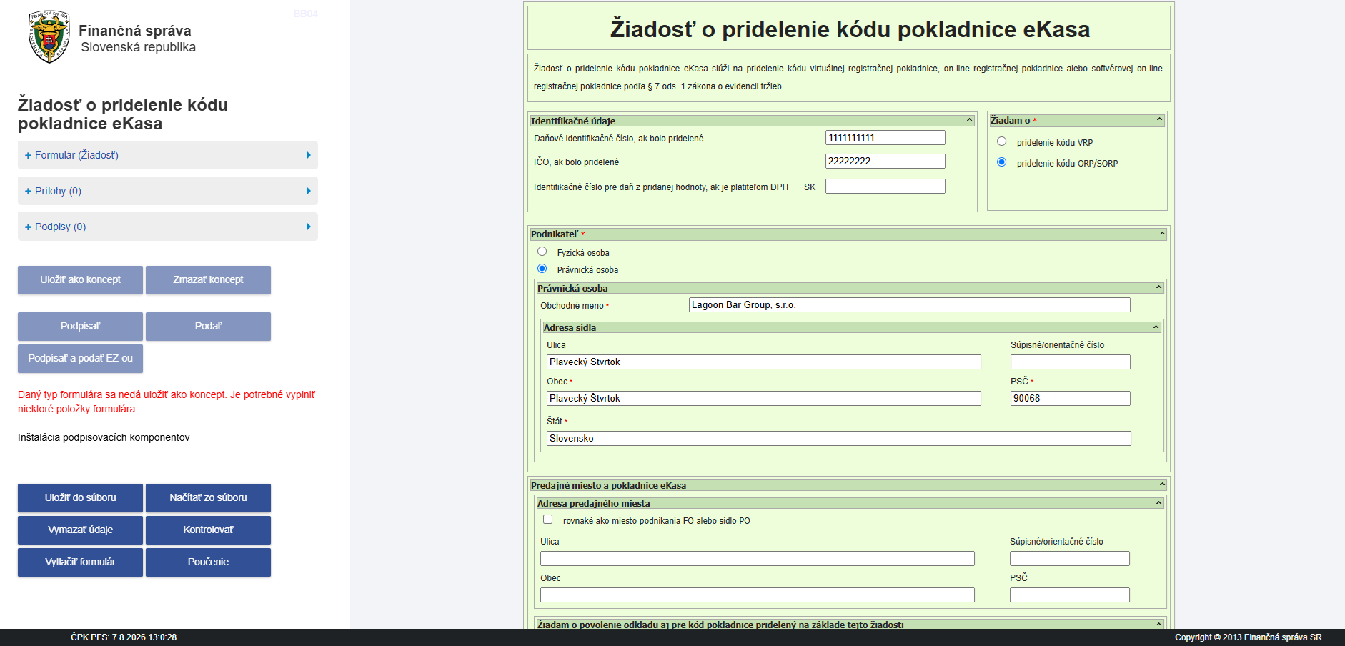 Ako požiadať o ORP kód k pokladnici cez portál Finančnej správy
