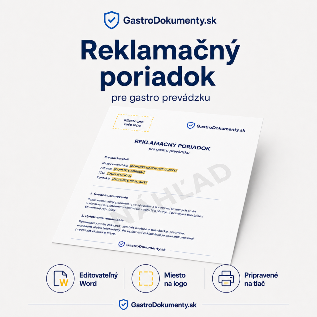 Reklamačný poriadok pre gastro prevádzku